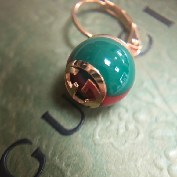 GUCCI Green Red Web Striped Earrings NEW IN GUCCI BOX - Picture 7 of 13